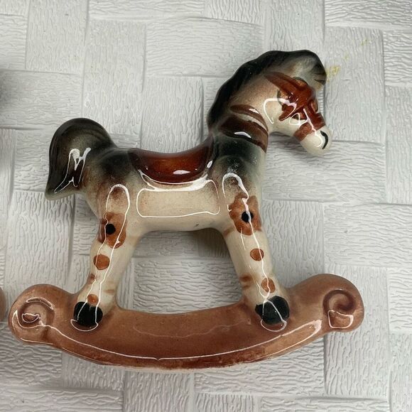 Vintage Set of 2 Two Porcelain Rocking Horses Hand Painted, Collectible Animals - Picture 6 of 10